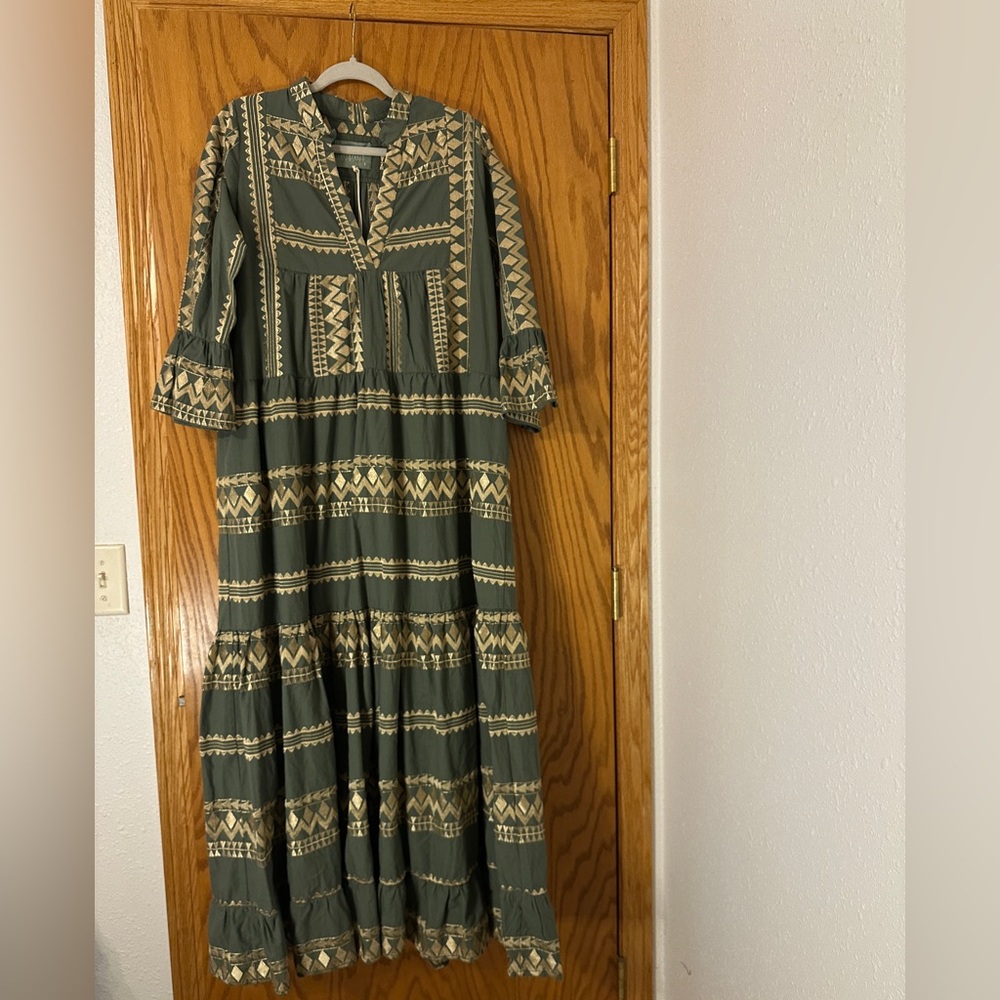 Aether Concept Cotton Bohemian Green Maxi Dress - NWT - Size S (Oversized) - Picture 2 of 13